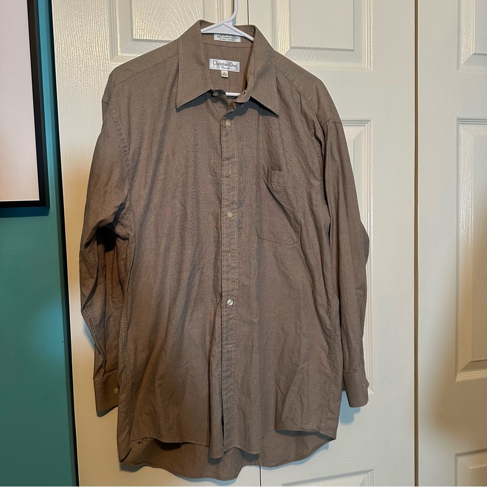 Christian Dior Chemise Brown Checkered Shirt 16 32/33